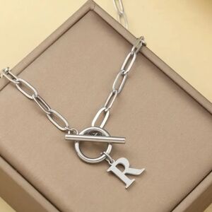 18 KT Gold Over Titanium Initial Necklace "R"